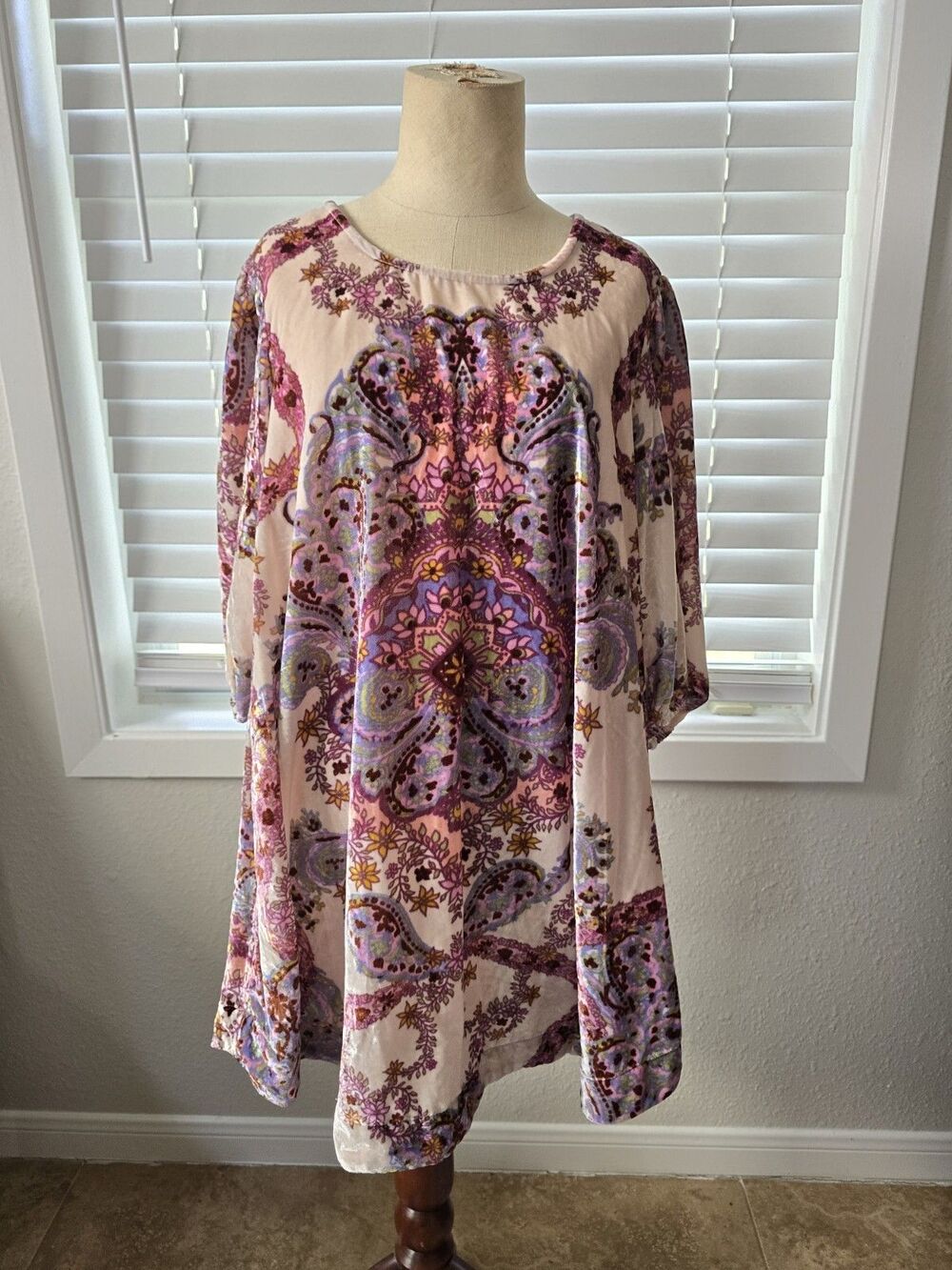 NWT Free People Maye Printed Velvet Babydoll Dress Ivory Garden Party BOHO S